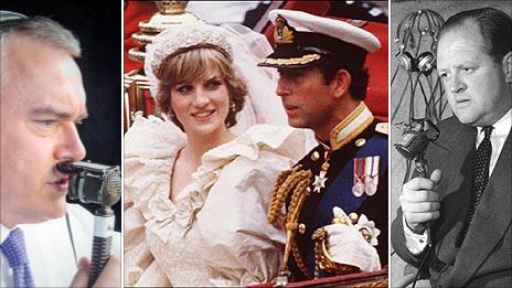 Huw Edwards commentating, the wedding of Charles and Diana, and Richard Dimbleby rehearsing for the coronation in 1953