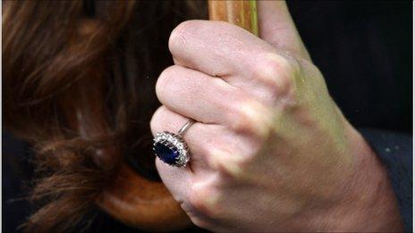 Kate Middleton wearing her engagement ring