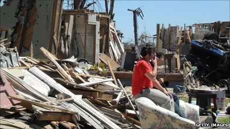 Remains of homes wrecked by a tornado in Tuscaloosa, Alabama.