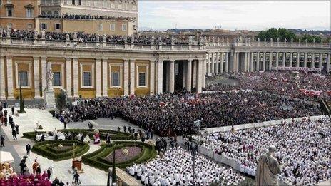 Pope Benedict XVI arrives in St Peter's Square in the Vatican for the beatification of Pope John Paul II - 1 May 2011