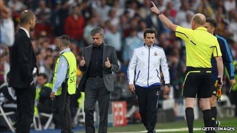 Real coach Jose Mourinho is sent to the stands