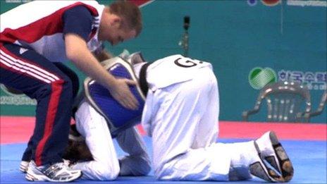 Sarah Stevenson reacts to winning gold at the Taekwondo World Championships in South Korea