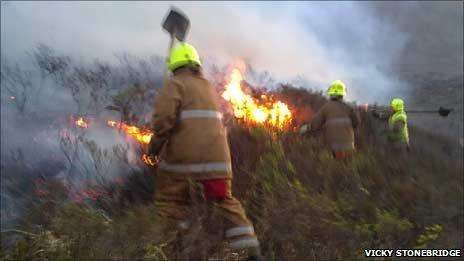 Firefighters beating flames in Torridon. Pic: Vicky Stonebridge