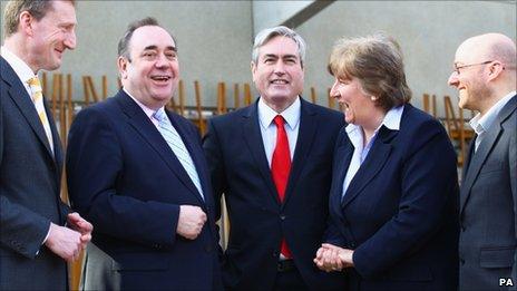 Tavish Scott, Alex Salmond, Iain Gray, Annabel Goldie and Patrick Harvie