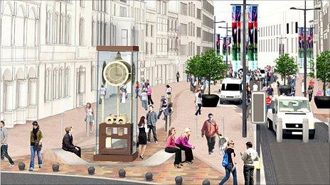 Artist's impression of the Pierhead clock on St Mary Street in Cardiff