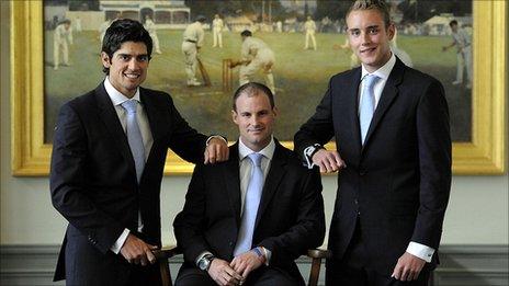 Alastair Cook, Andrew Strauss and Stuart Broad