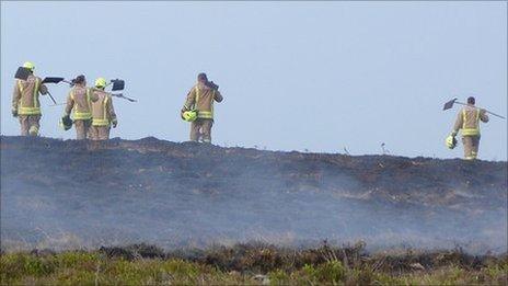 Firefighters working in the Brecon Beacons