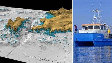 Swansea University's research vessel Noctiluca and 3D model of sea bed