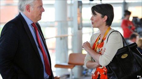 Welsh Labour leader Carwyn Jones and his Lib Dem counterpart Kirsty Williams chew the fat in the Senedd