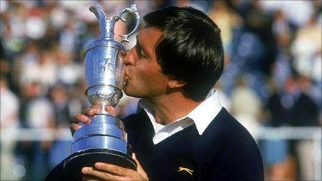 Seve Ballesteros lifts the Claret Jug