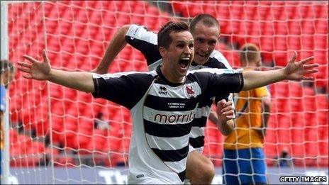 Chris Senior of Darlington celebrates his winning goal