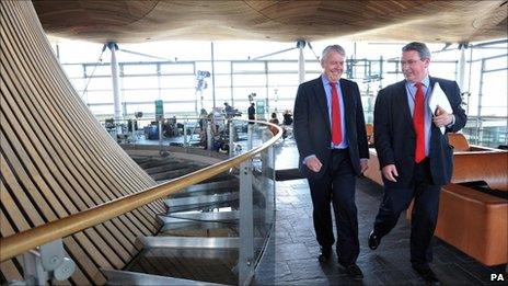 Carwyn Jones (left) in the Senedd building