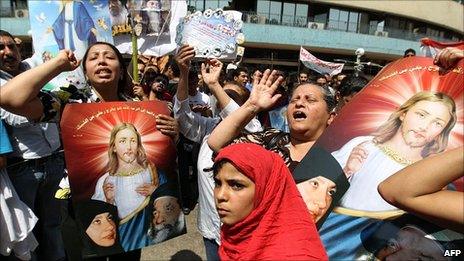 Egyptian Christians and Muslims protest in Cairo. 9 May 2011