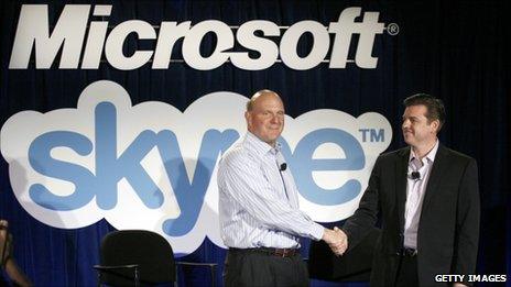 Steve Ballmer with Skype CEO Tony Bates