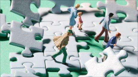 Model figures on shaky jigsaw