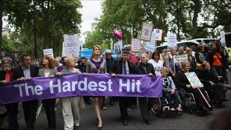 Protesters holding a banner