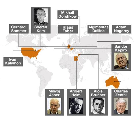 Map showing current location of suspects of Nazi war crimes