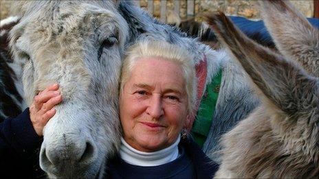 Dr Elisabeth Svendsen with rescued donkeys