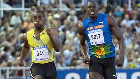 Tyson Gay (left) and 100m rival Usain Bolt