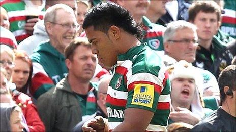 Manu Tuilagi walks off after being yellow carded for punching