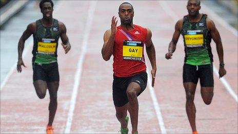 Tyson Gay wins in Manchester