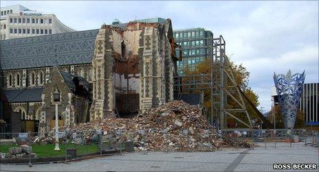 Christchurch Cathedral on 27 April 2011, courtesy of Ross Becker, documentary photographer