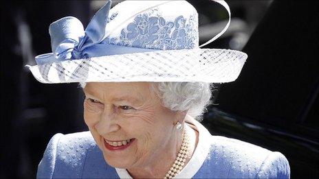 Queen Elizabeth II arrives for her visit to the Irish National Stud in Kildare, Ireland, on 19 May 2011