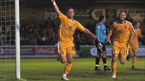 Stevenage"s Chris Beardsley celebrates scoring