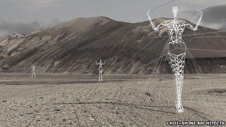 Humanoid pylons ©Choi+Shine Architects, LLC, all rights reserved