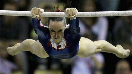 Girl on horizontal bars