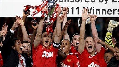 Manchester United's youngsters lift the FA Youth Cup at Old Trafford