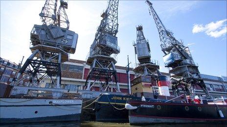 Cranes outside the M shed in Bristol