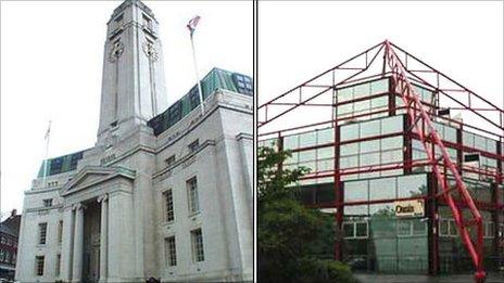 Luton Town Hall and The Point in Milton Keynes