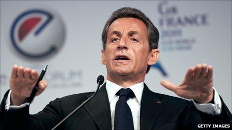 French President Nicolas Sarkozy speaking at the e-G8 forum