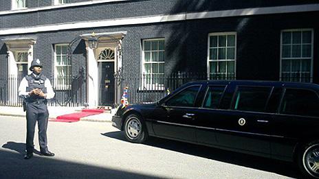 Dark glasses and a red carpet in Downing Street