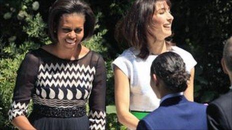 Michelle Obama and Samantha Cameron hosting a barbecue at Downing Street