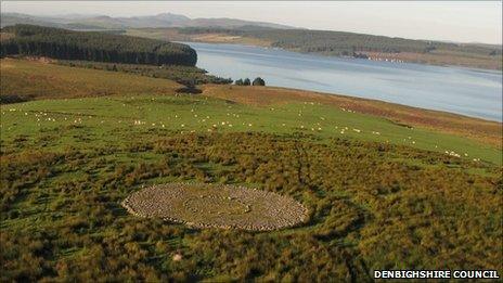 A modern cairn overlooking Lake Brenig, Denbighshire