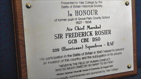 Yale College plaque honouring Sir Frederick Rosier