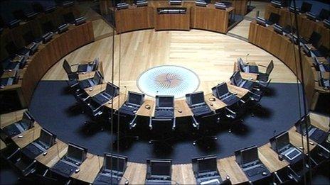 An empty debating chamber at the Senedd