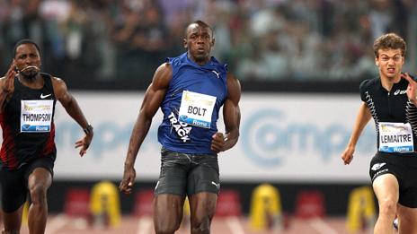 Usain Bolt competing in the Diamond League in Rome