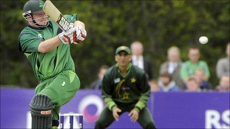 Paul Stirling smashes the ball away during his impressive century at Stormont