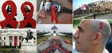 Red ribbons around the world