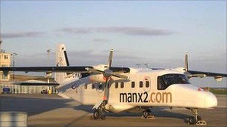 A Manx2.com plane on the runway