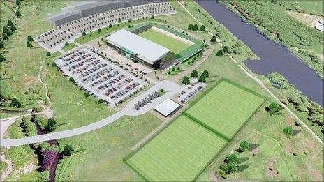 Aerial view of the proposed stadium in Salford