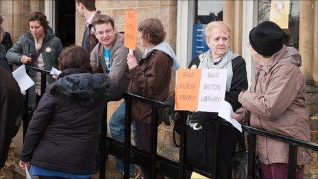 Protest at Bilton library.