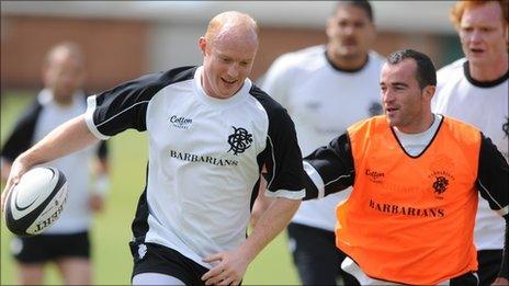 Martyn Williams (left) training with the Barbarians squad to face Wales