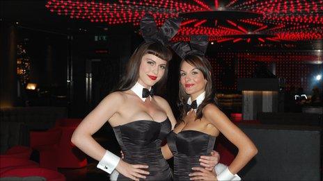 Croupier Bunnies Sara (l) and Teresa