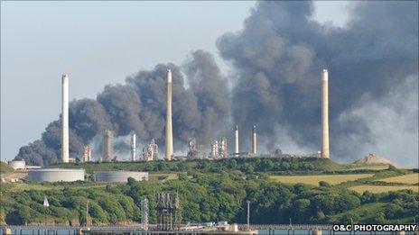 Fire at the Chevron oil refinery in Pembroke