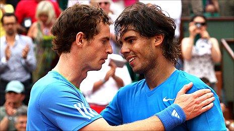 Andy Murray congratulates Rafael Nadal on his semi-final victory at Roland Garros