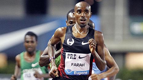 Mo Farah during the 10,000 metres in Eugene